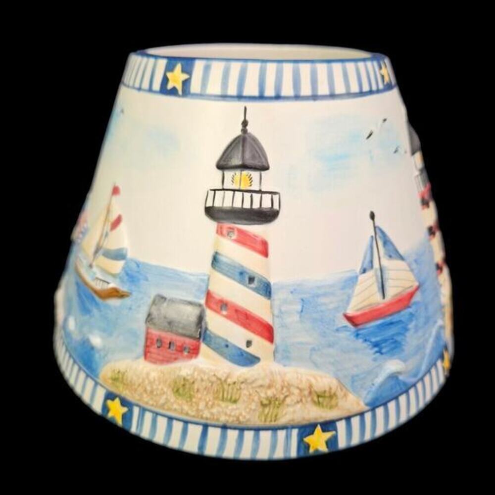 Yankee Candle Large Shade Spring Summer Lighthouse Beach Nautical Boats Embossed